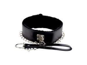 Bound to Please Furry Collar with Leash Black