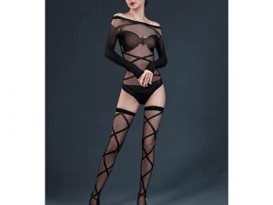 Moonlight Black Bardot Style Body with Stockings One Size