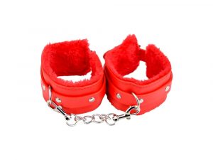 Bound to Please Furry Plush Wrist Cuffs Red