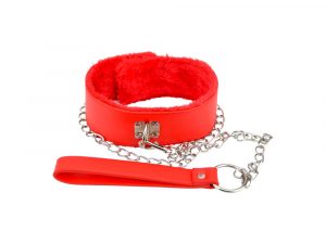 Bound to Please Furry Collar with Leash Red