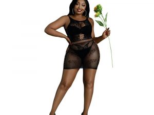 Moonlight Black Cut Out Floral Mini Dress Plus Size