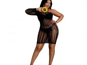 Moonlight Black Stripe Mini Dress Plus Size