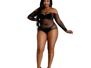 Moonlight Black Off the Shoulder Sparkle Body Plus Size