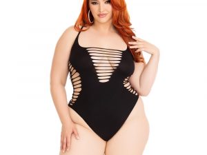 Leg Avenue Shredded Thong Bodysuit Black Plus Size
