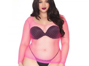 Leg Avenue Long Sleeved Industrial Net Top Neon Pink Plus Size