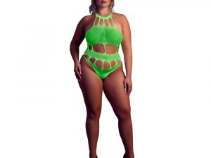 Cut Out Thong Bodysuit Neon Green Plus Size