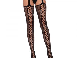 Leg Avenue Lace Up Backseam Suspender Tights Black