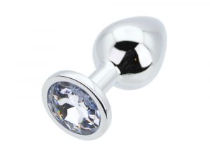 Toosh Silver Metal Butt Plug Medium Clear Stone