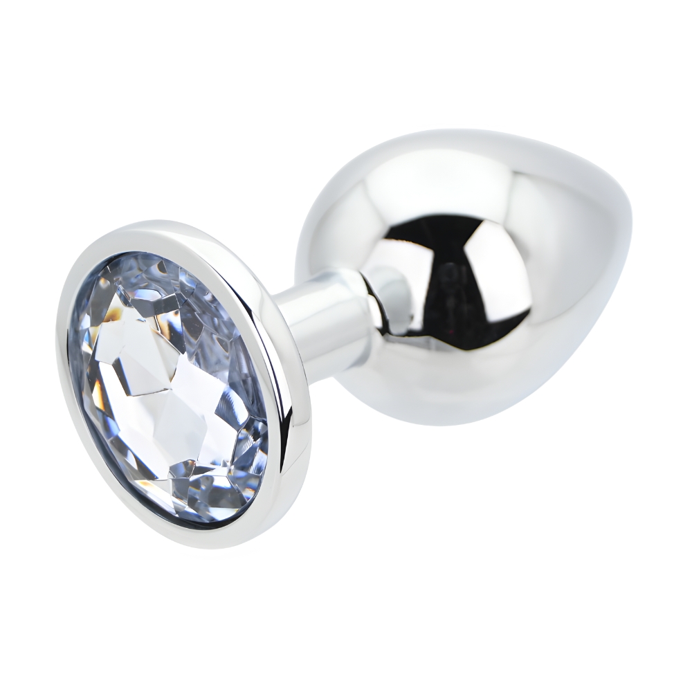 Toosh Silver Metal Butt Plug Large Clear Stone - Image 5