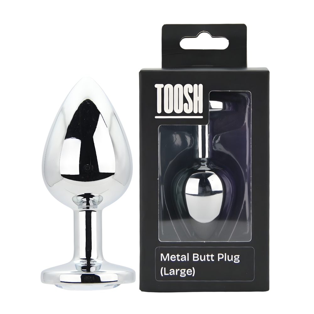 Toosh Silver Metal Butt Plug Large Clear Stone - Image 11