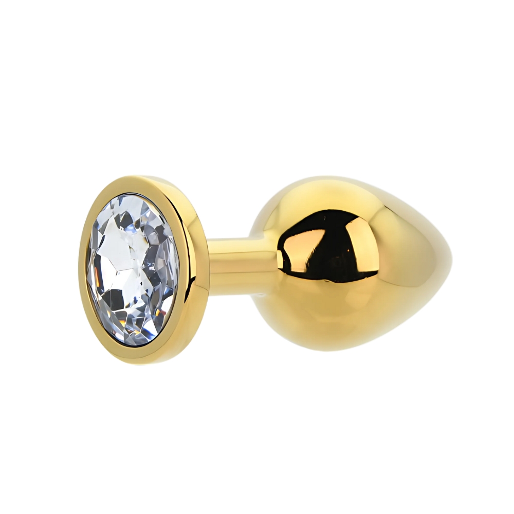 Toosh Gold Metal Butt Plug Medium Clear Stone - Image 5