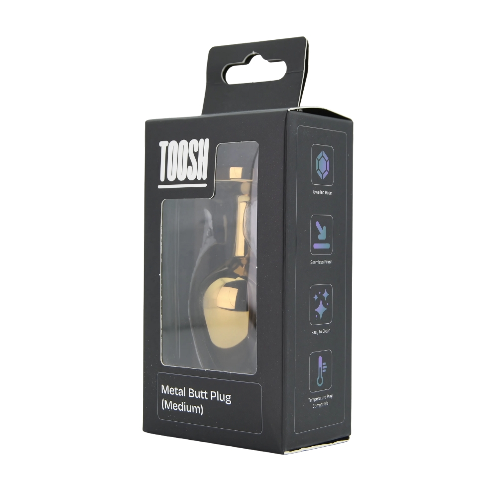 Toosh Gold Metal Butt Plug Medium Clear Stone - Image 10