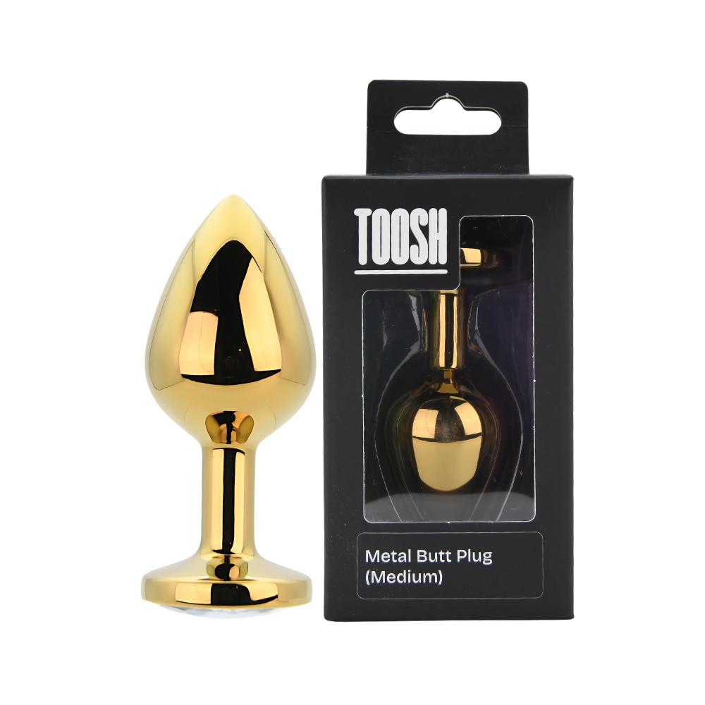 Toosh Gold Metal Butt Plug Medium Clear Stone - Image 11