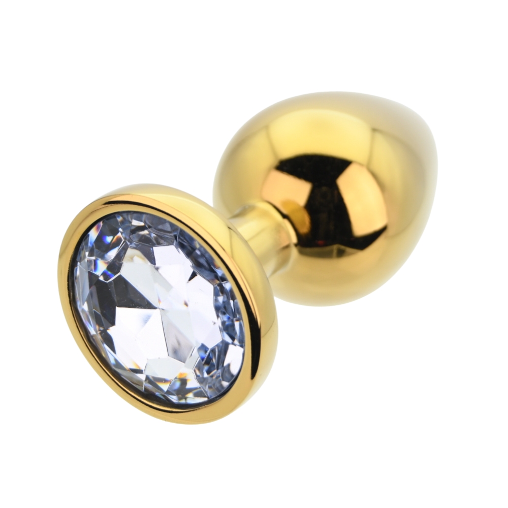 Toosh Gold Metal Butt Plug Large Clear Stone - Image 5