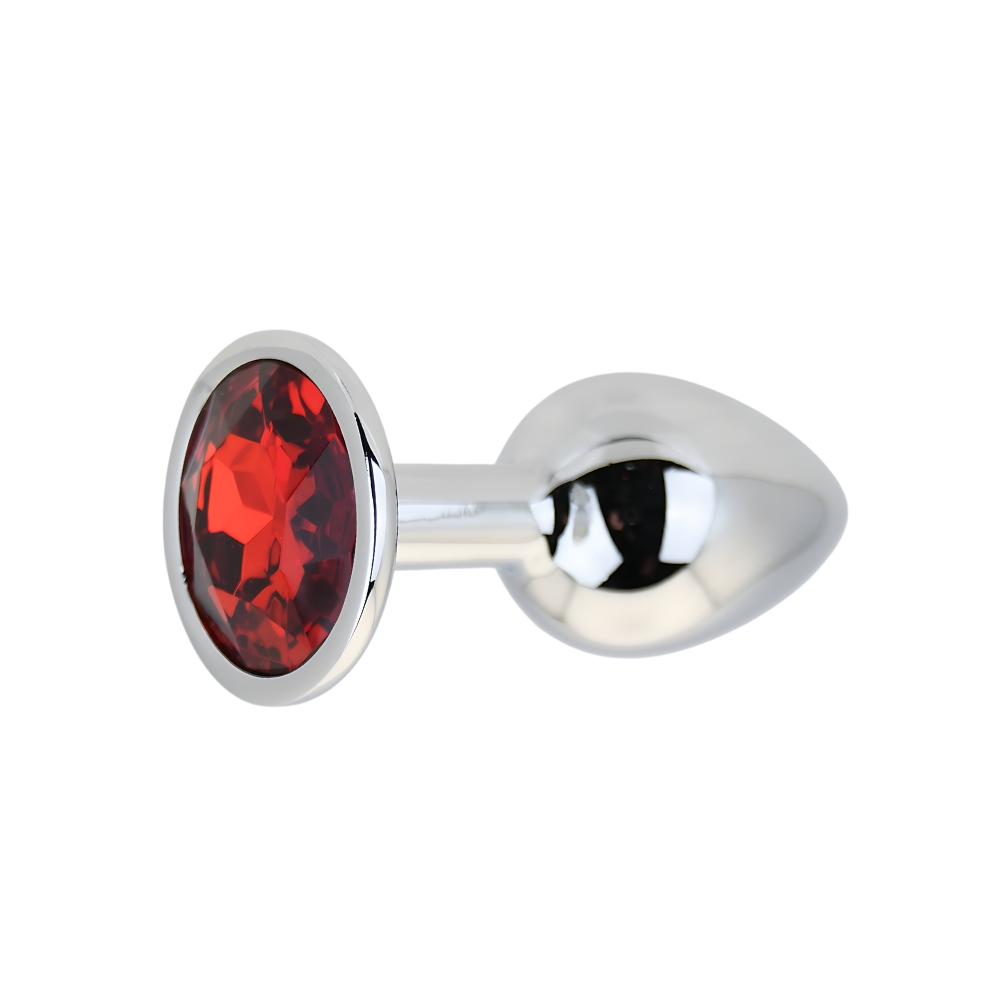 Toosh Silver Metal Butt Plug Small Red Stone - Image 3