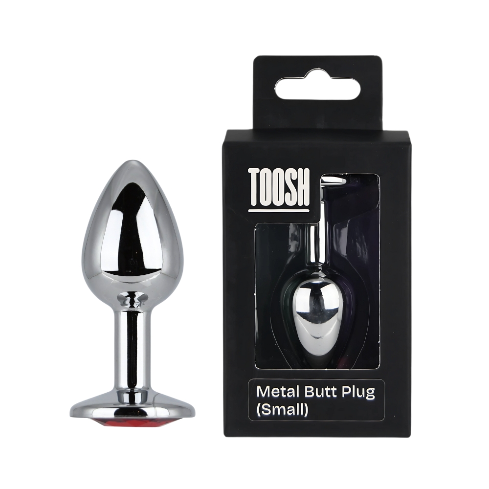 Toosh Silver Metal Butt Plug Small Red Stone - Image 11