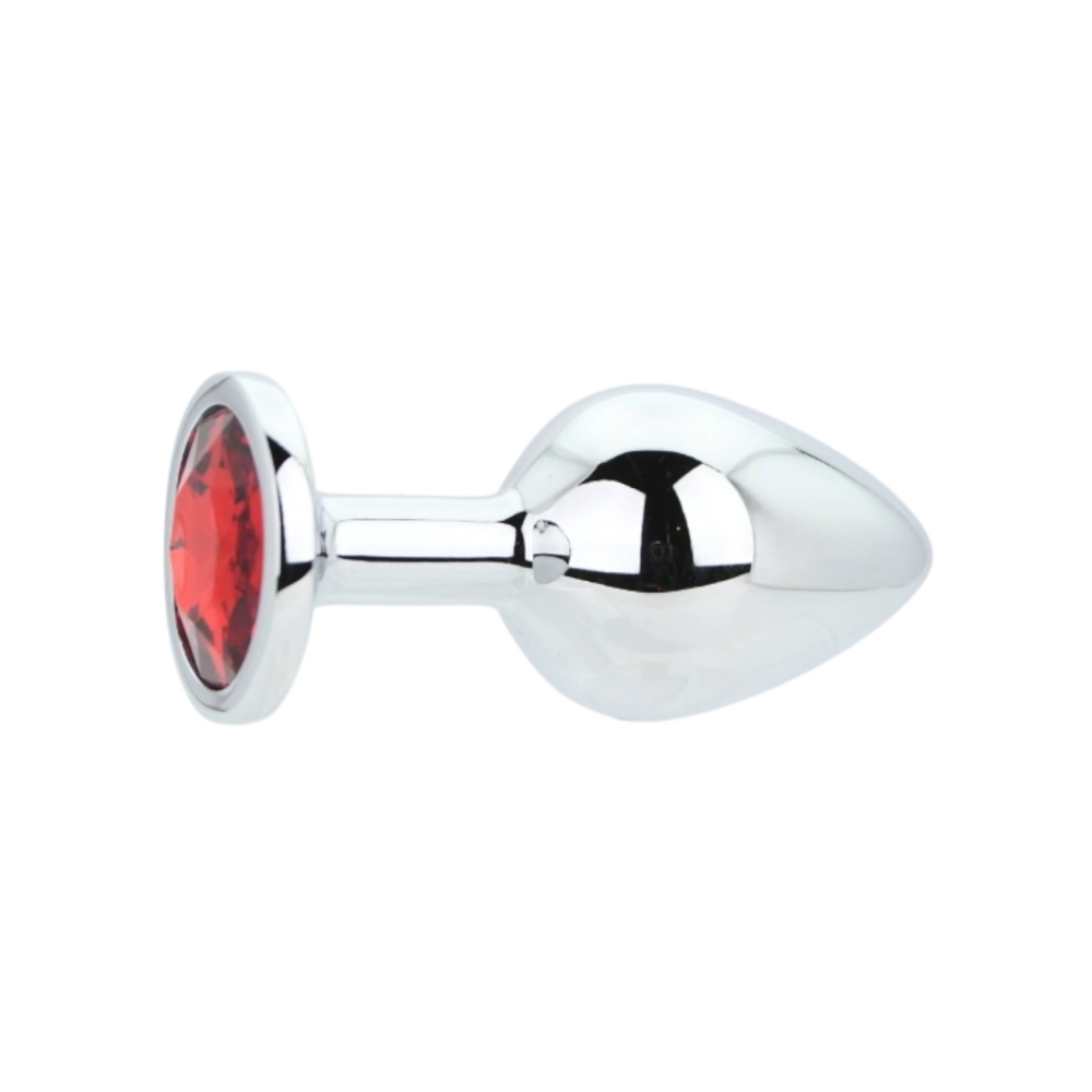 Toosh Silver Metal Butt Plug Medium Red Stone - Image 5