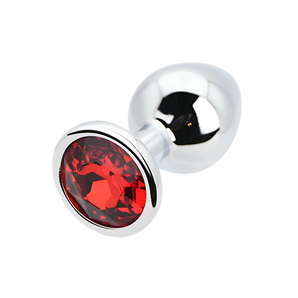 Toosh Silver Metal Butt Plug Medium Red Stone - Image 6
