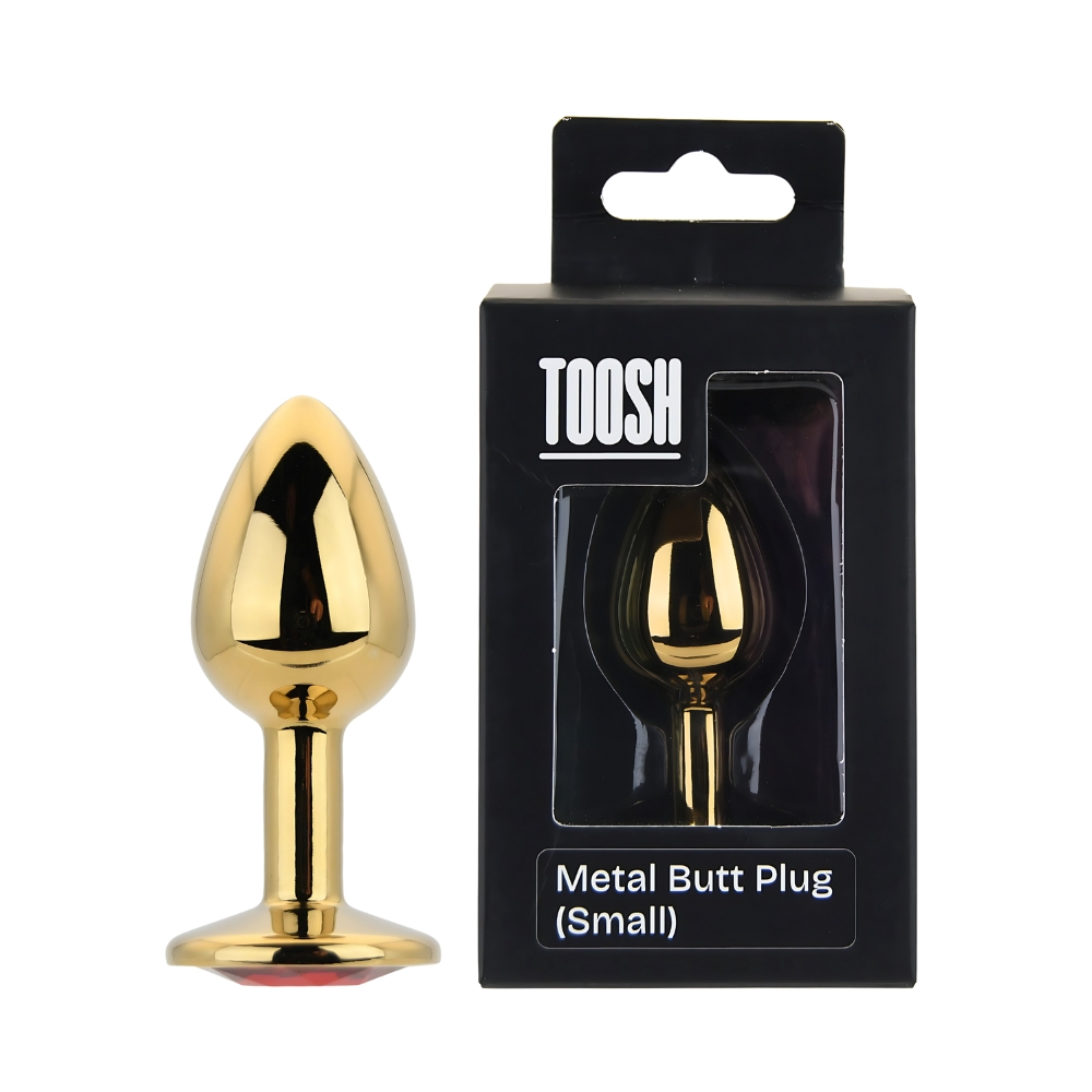 Toosh Gold Metal Butt Plug Small Red Stone - Image 10