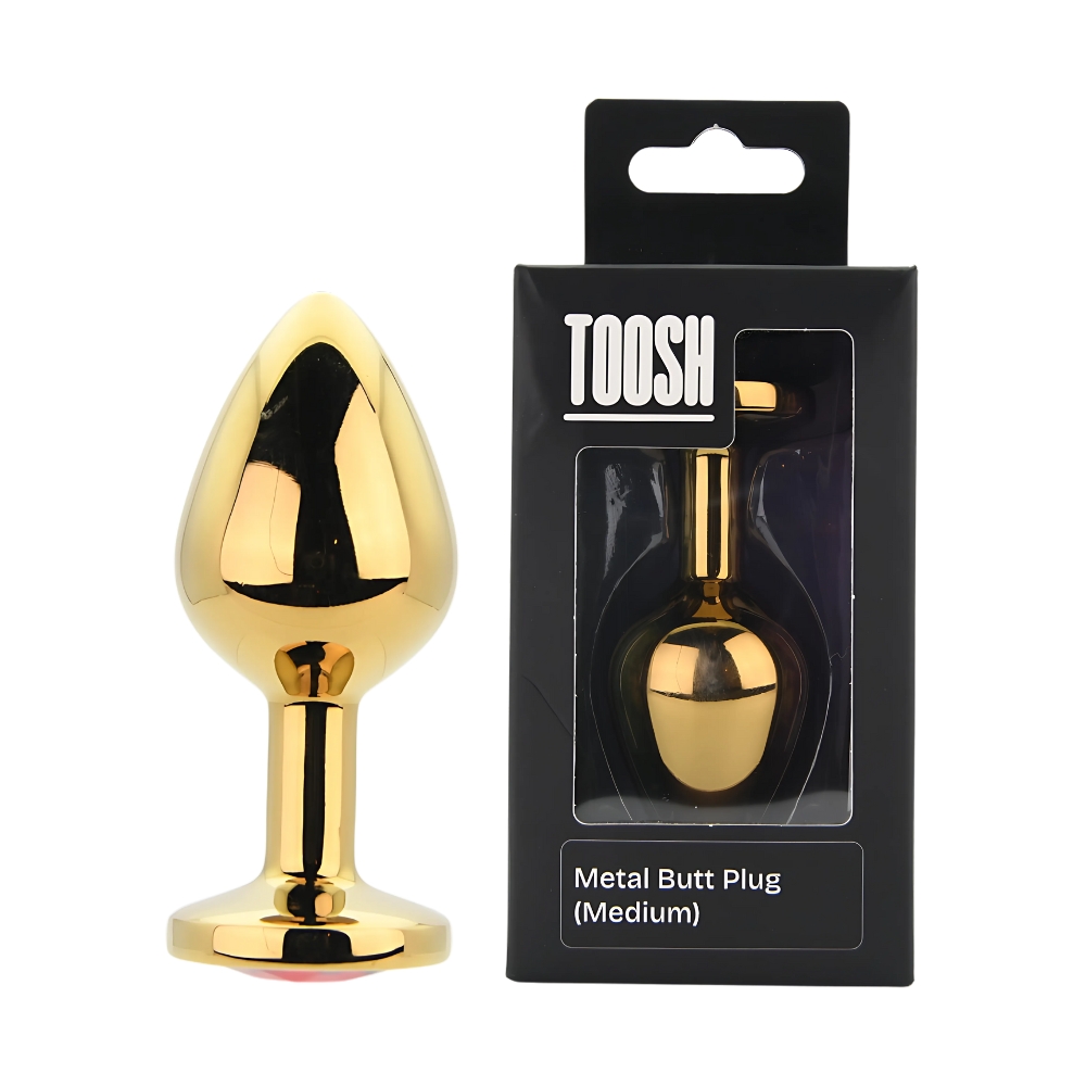 Toosh Gold Metal Butt Plug Medium Red Stone - Image 12