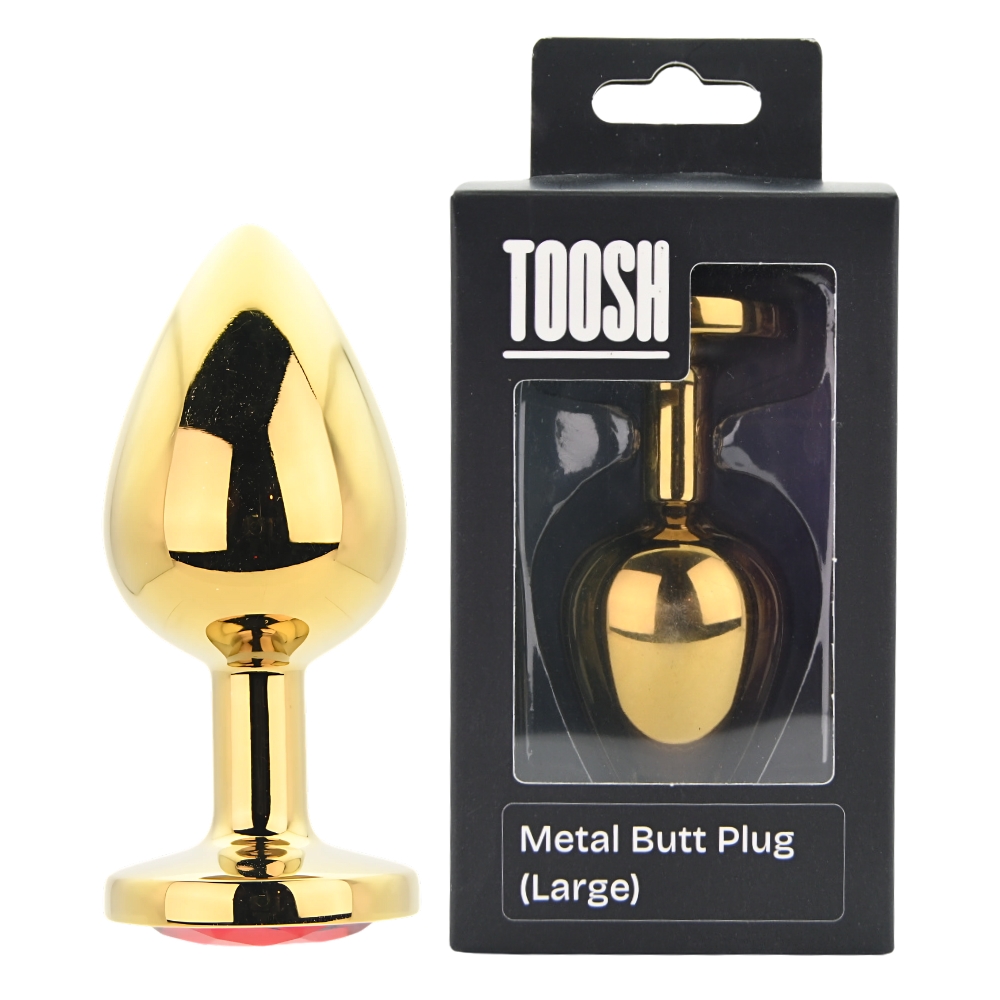 Toosh Gold Metal Butt Plug Large Red Stone - Image 10