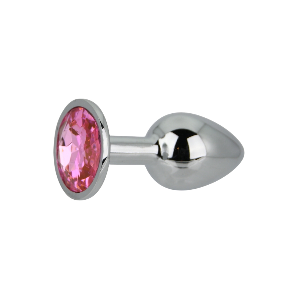 Toosh Silver Metal Butt Plug Small Pink Stone - Image 4