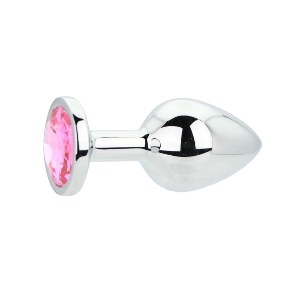 Toosh Silver Metal Butt Plug Medium Pink Stone - Image 4