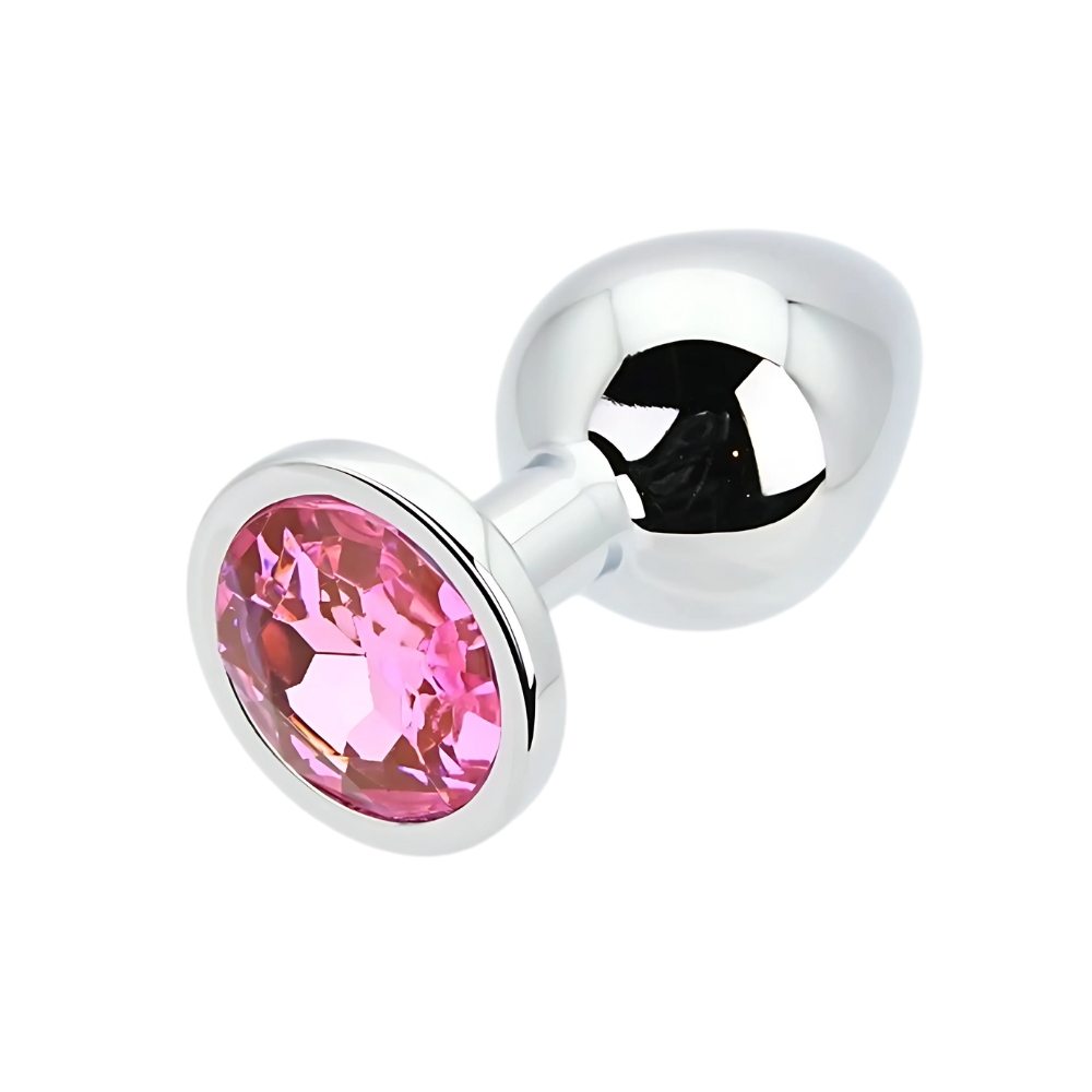 Toosh Silver Metal Butt Plug Medium Pink Stone - Image 6
