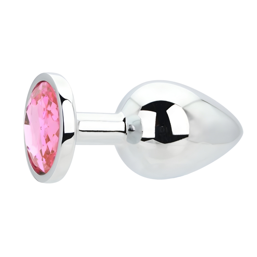 Toosh Silver Metal Butt Plug Large Pink Stone - Image 4
