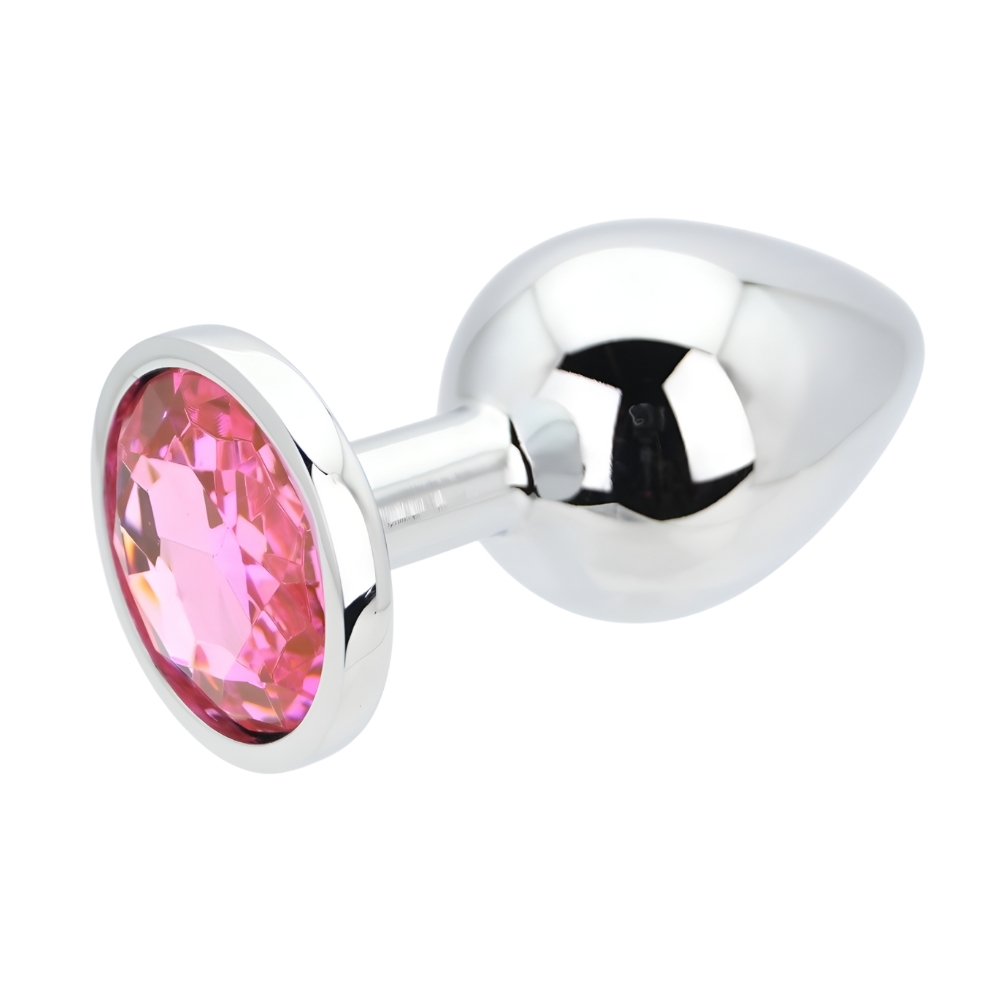 Toosh Silver Metal Butt Plug Large Pink Stone - Image 5