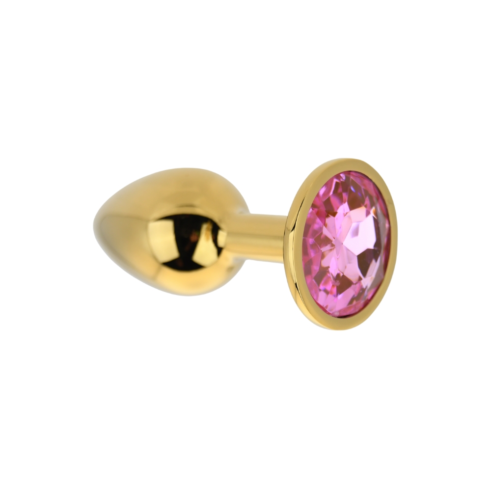Toosh Gold Metal Butt Plug Small Pink Stone - Image 5
