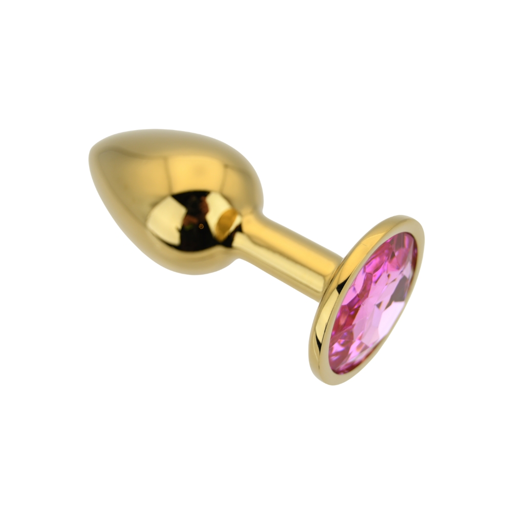 Toosh Gold Metal Butt Plug Small Pink Stone - Image 6