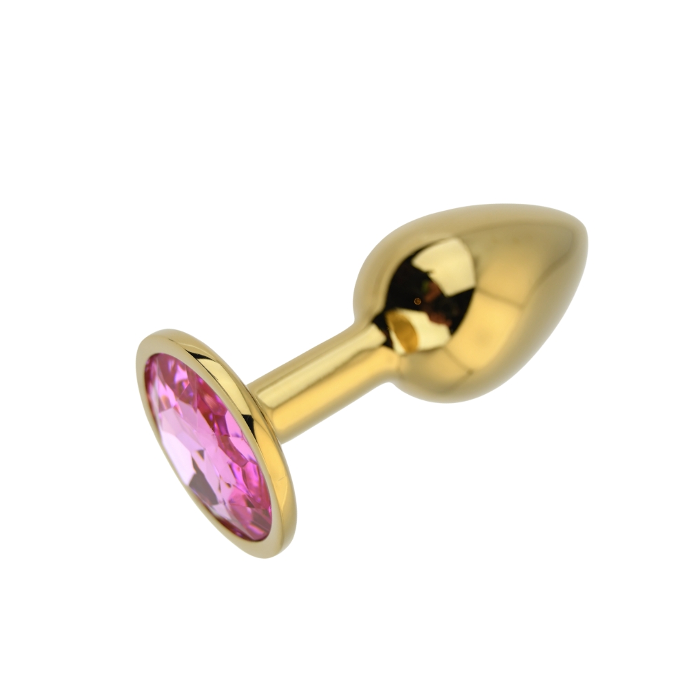 Toosh Gold Metal Butt Plug Small Pink Stone - Image 4