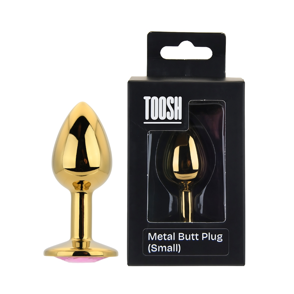 Toosh Gold Metal Butt Plug Small Pink Stone - Image 11