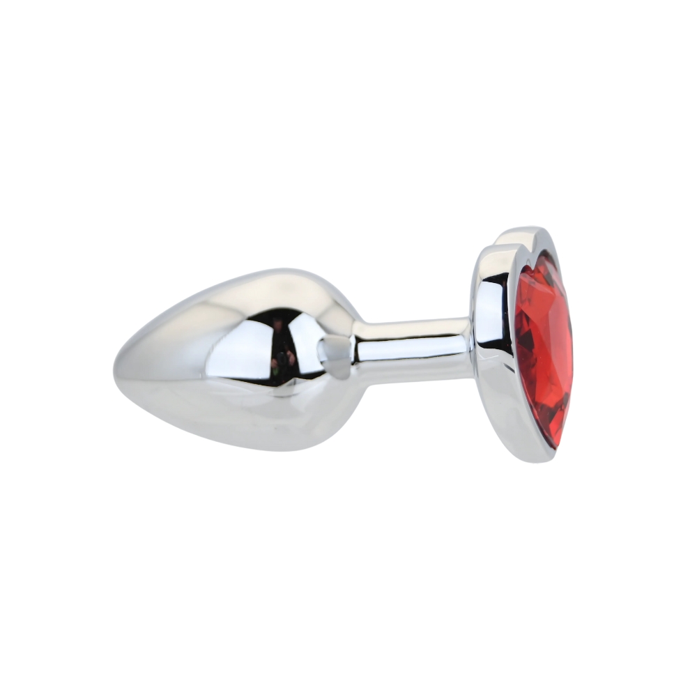Toosh Heart Shaped Silver Butt Plug with Red Stone Small - Image 4