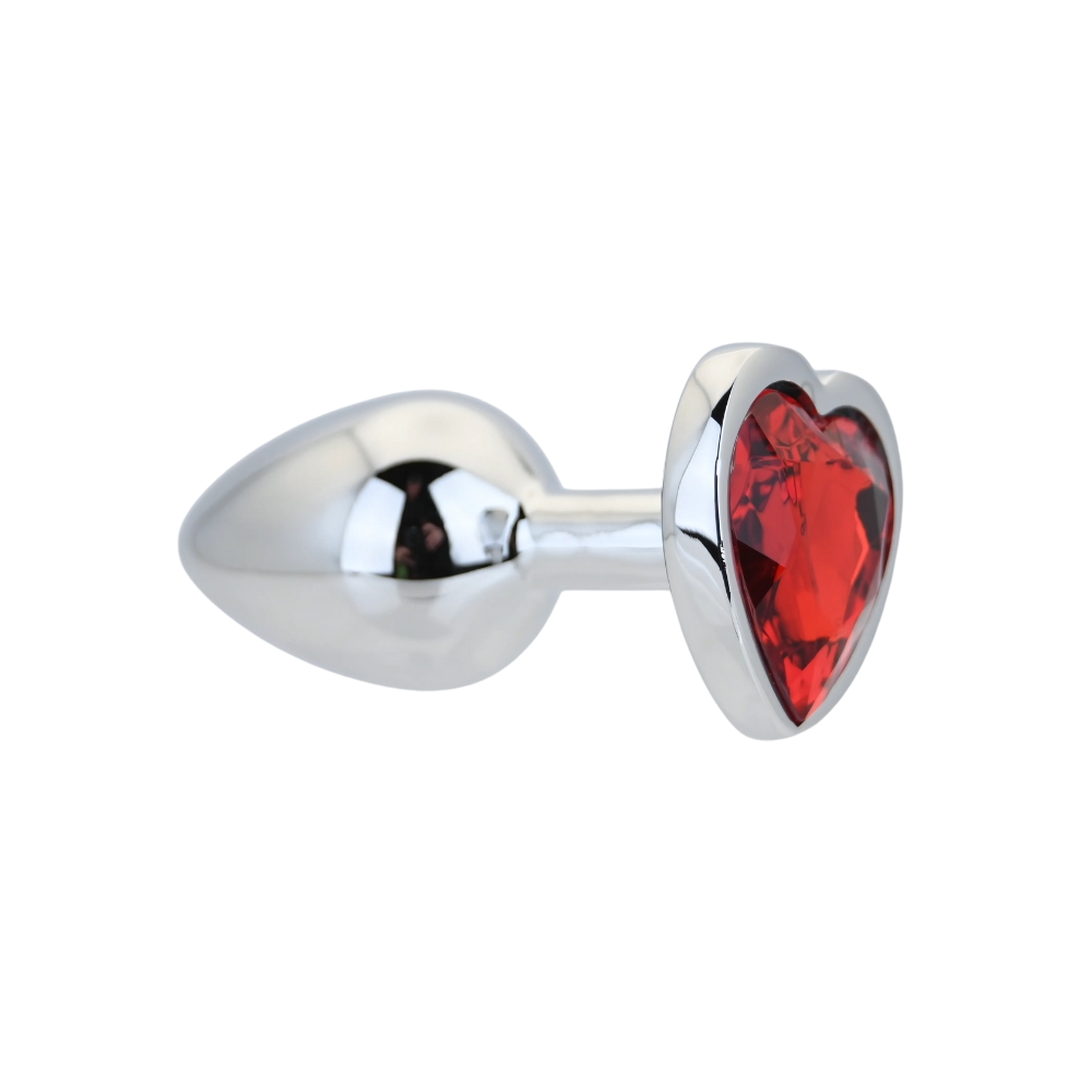 Toosh Heart Shaped Silver Butt Plug with Red Stone Small - Image 5