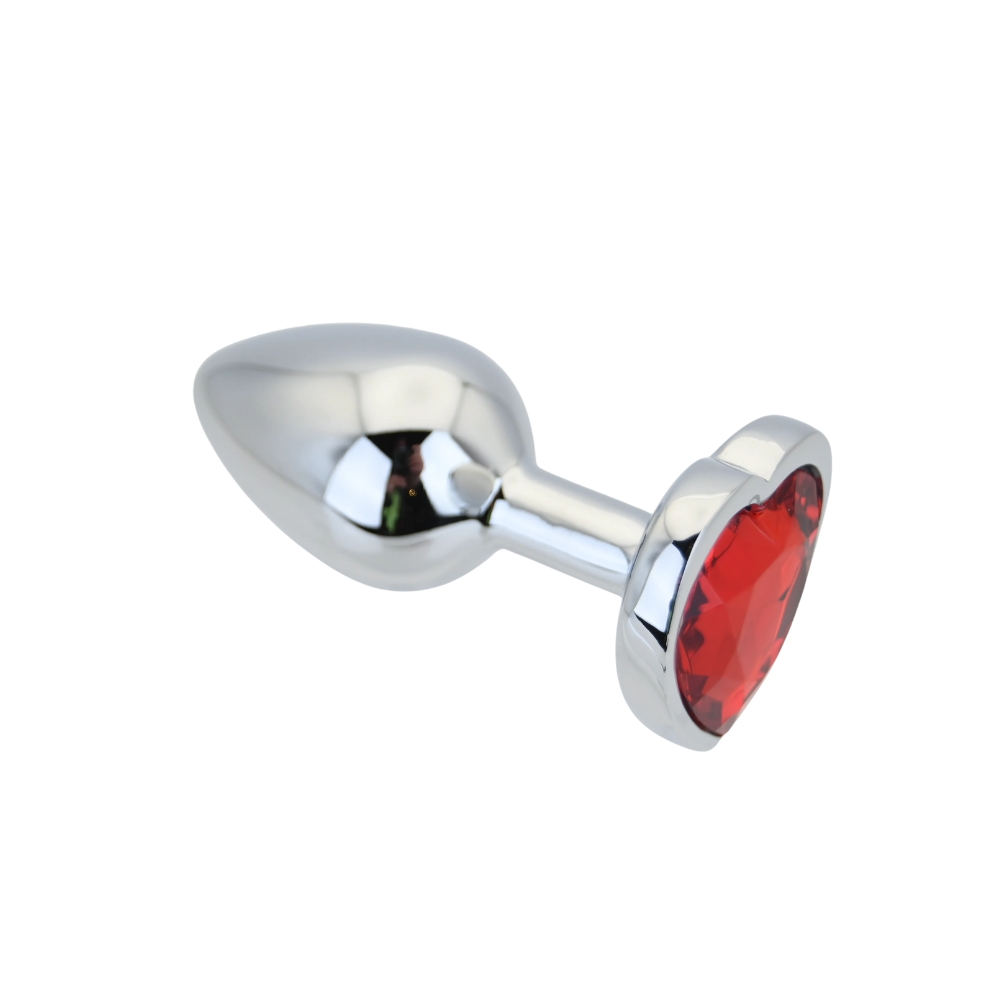 Toosh Heart Shaped Silver Butt Plug with Red Stone Small - Image 7