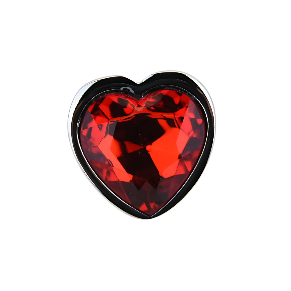 Toosh Heart Shaped Silver Butt Plug with Red Stone Small - Image 6