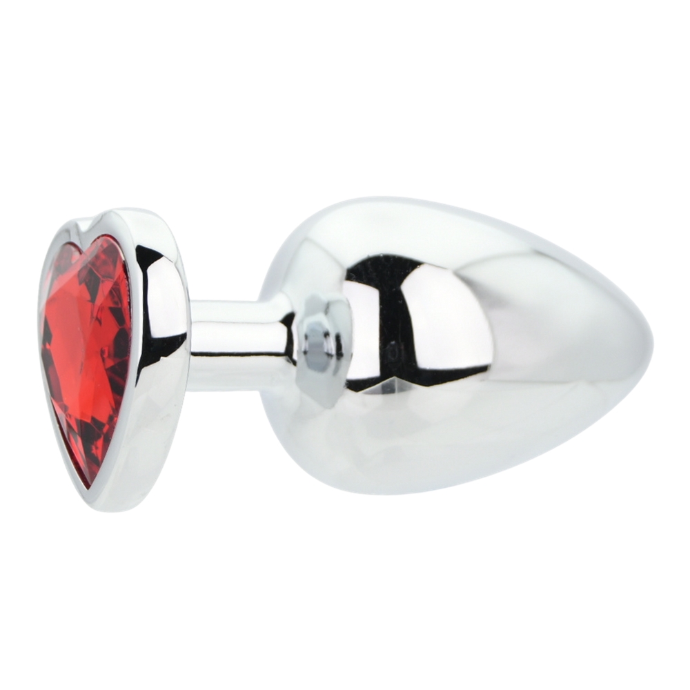 Toosh Heart Shaped Silver Butt Plug with Red Stone Large - Image 4