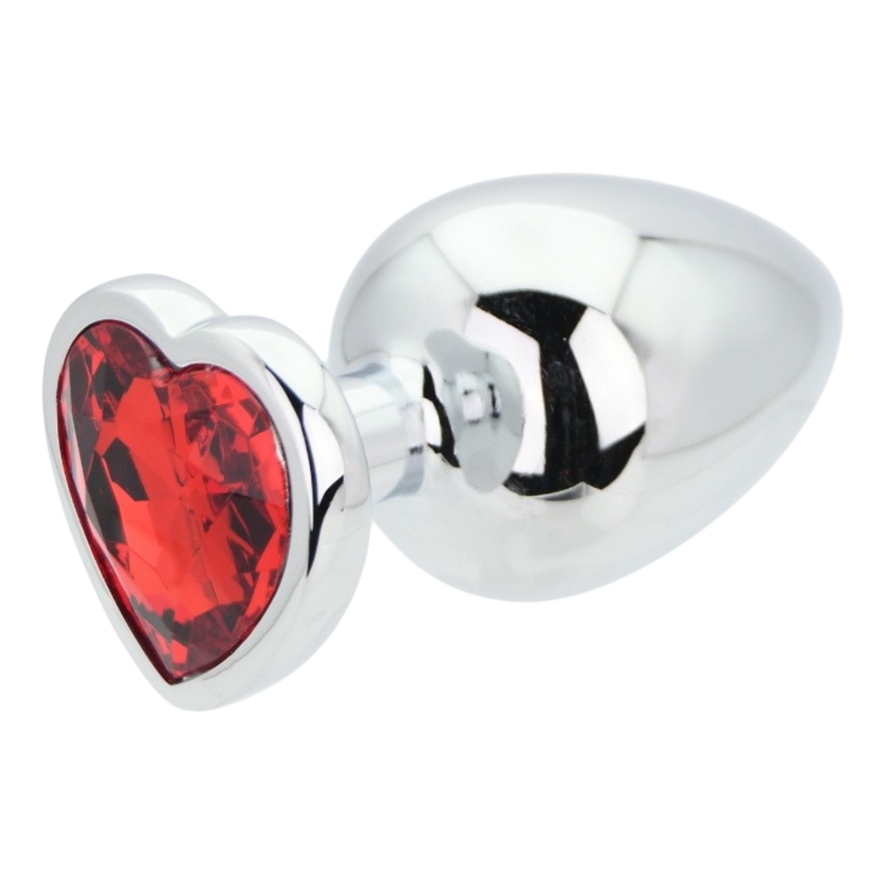Toosh Heart Shaped Silver Butt Plug with Red Stone Large - Image 5