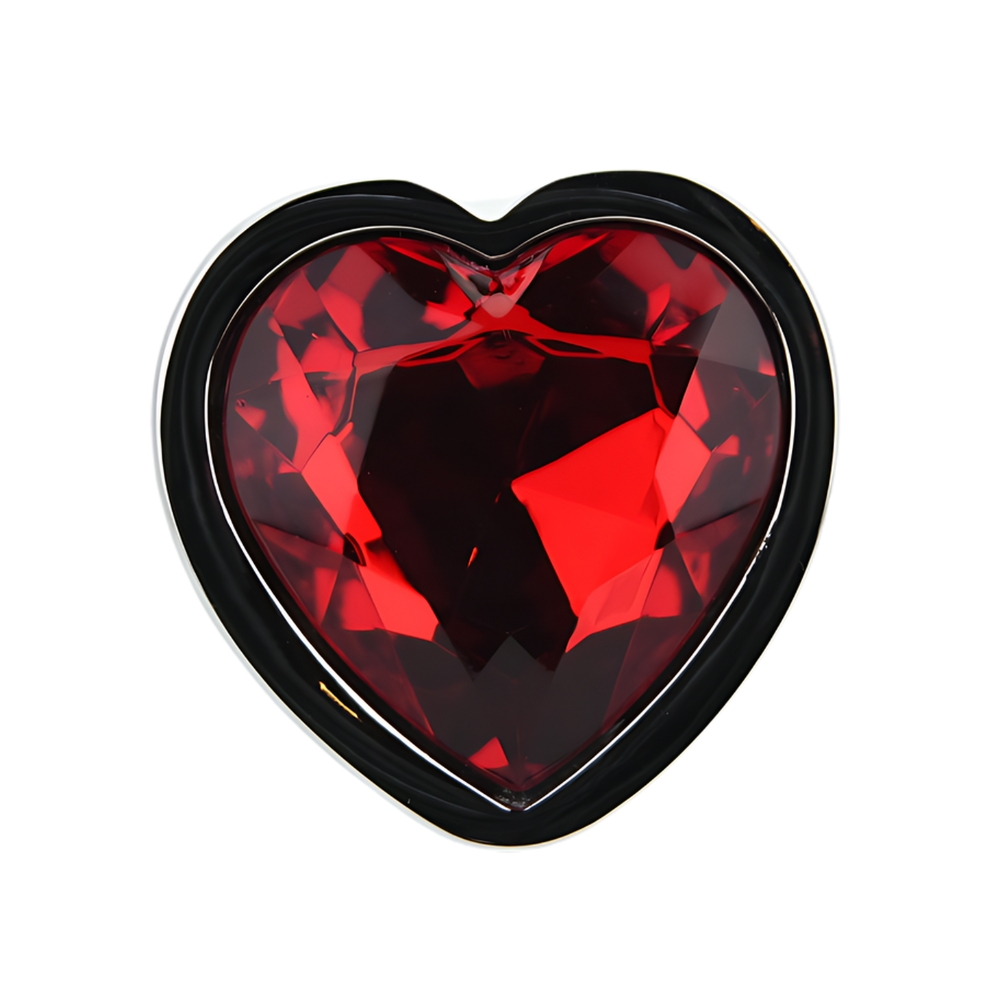 Toosh Heart Shaped Silver Butt Plug with Red Stone Large - Image 6