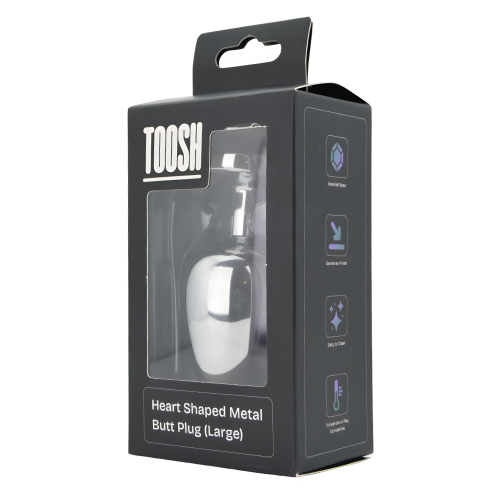 Toosh Heart Shaped Silver Butt Plug with Red Stone Large - Image 10