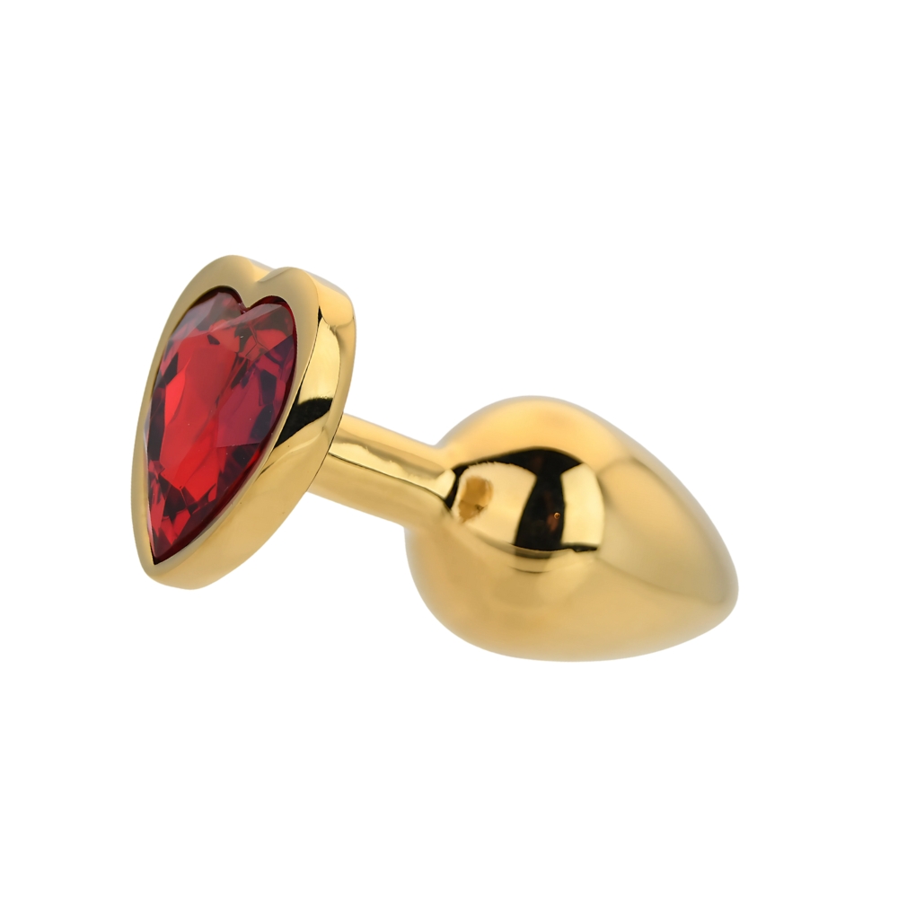 Toosh Heart Shaped Gold Butt Plug with Red Stone Small - Image 4