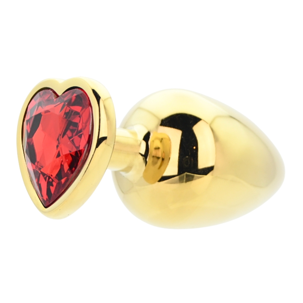 Toosh Heart Shaped Gold Butt Plug with Red Stone Large - Image 5