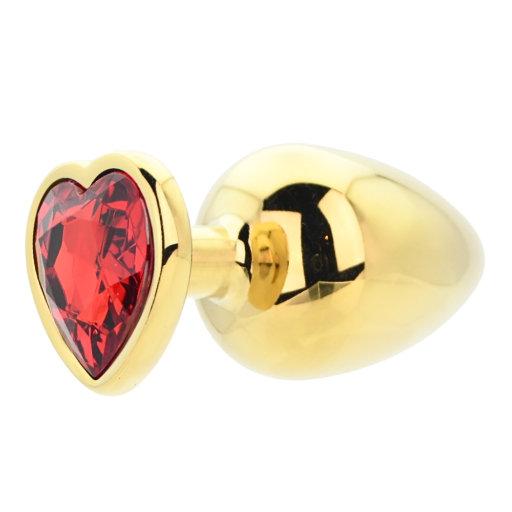 Toosh Heart Shaped Gold Butt Plug with Red Stone Large - Image 4