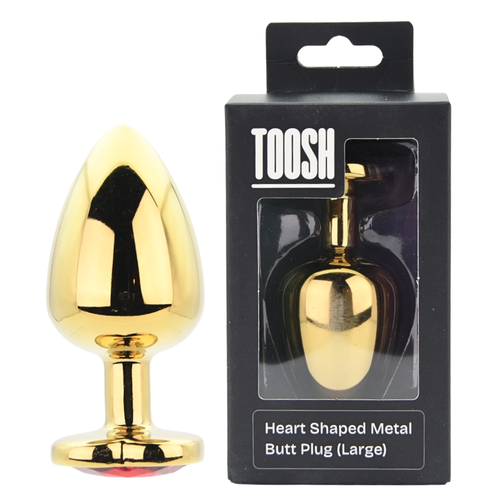 Toosh Heart Shaped Gold Butt Plug with Red Stone Large - Image 10