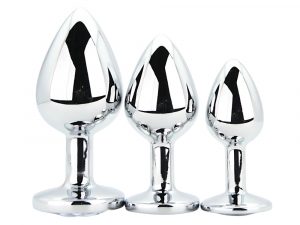 Toosh Metal Butt Plug Silver Set of 3 Clear Stone