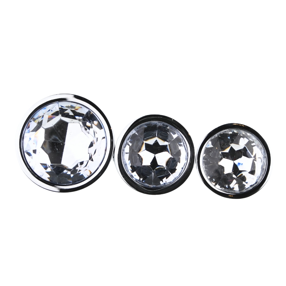 Toosh Metal Butt Plug Silver Set of 3 Clear Stone - Image 5
