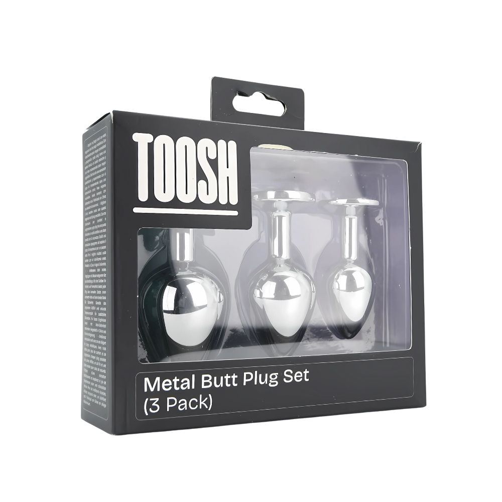 Toosh Metal Butt Plug Silver Set of 3 Clear Stone - Image 12