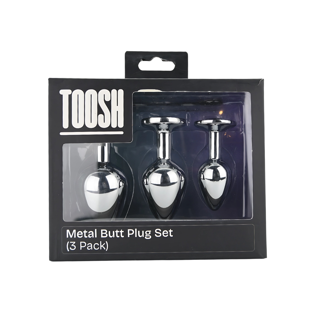 Toosh Metal Butt Plug Silver Set of 3 Clear Stone - Image 10